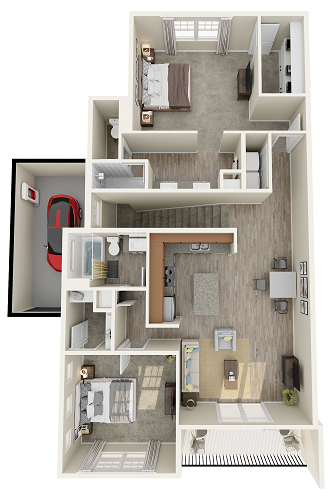 Floor plan for 2 beds, 2 baths, 1220 sqft